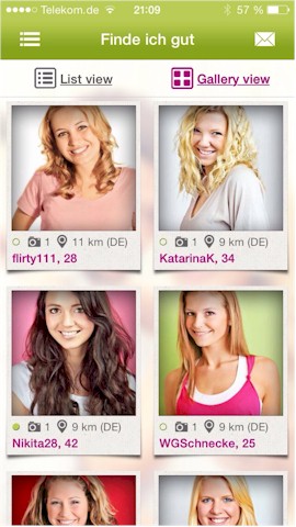 Galerie-Ansicht der Flirt-Profile in der Dating-App